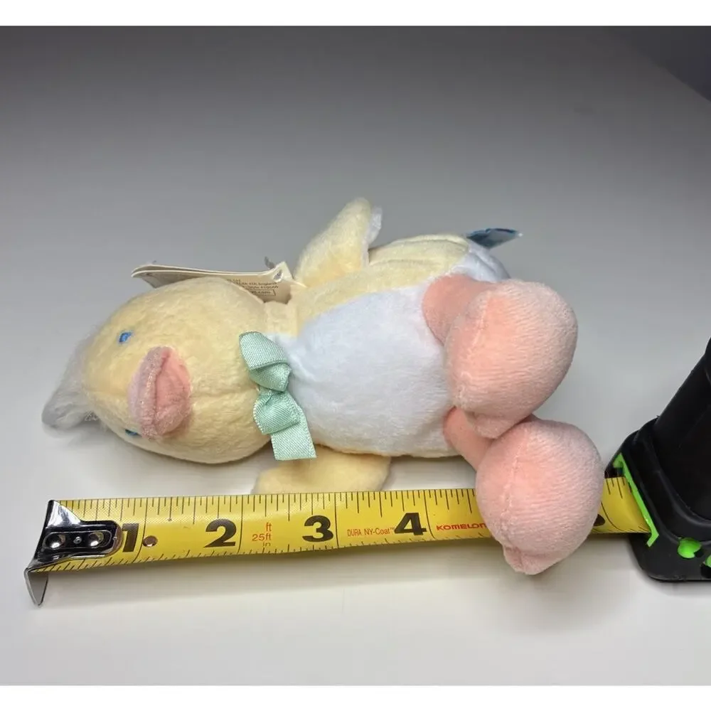 Vintage Eden Duck Beanbag Rattle Plush 5” Pastel Yellow Chick Green Bow NWT